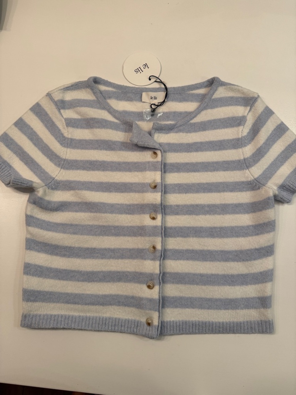 Le Lis Short Sleeve Striped Button Cardigan